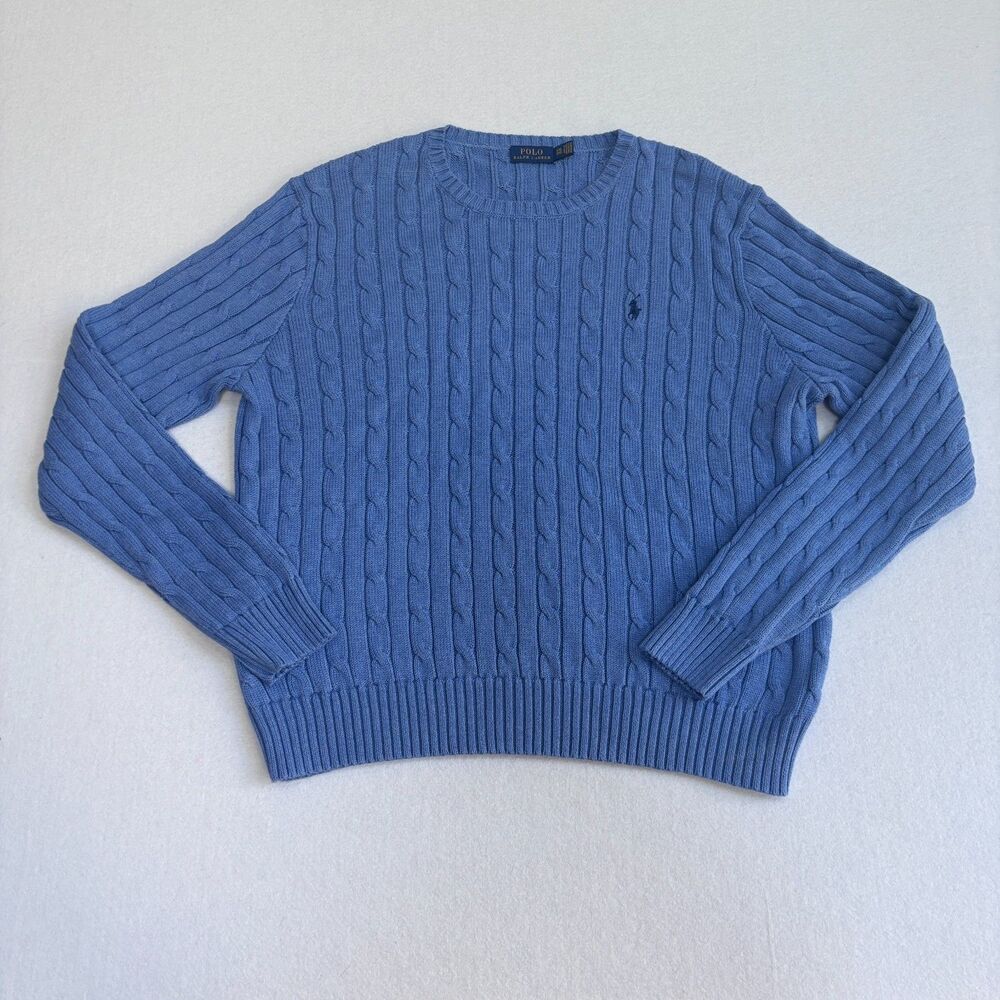Polo Ralph Lauren Cable Knit Sweater Women's XXL Blue Cotton Pony Preppy